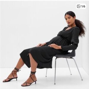 Gap Maternity Elegant Black Satin Wrap Dress
